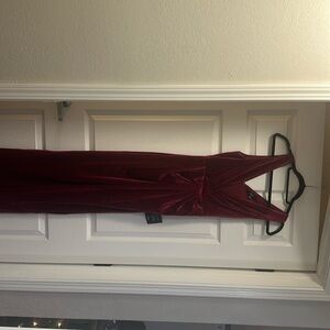 Magenta velvet maxi dress.